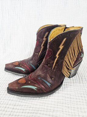 ✨Like New✨Old Gringo Cold Heart Short Boot | Oxblood | Fringe & Inlay | Sz 8
